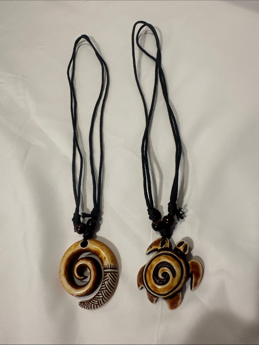 Handcrafted Spiral & Turtle Pendant Necklaces - Brown